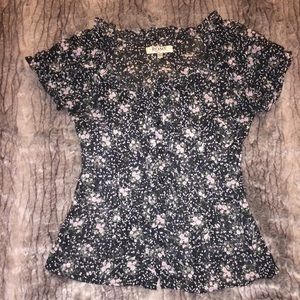 ❤️EUC Black Baby Pink Floral ROMY ruffle top L